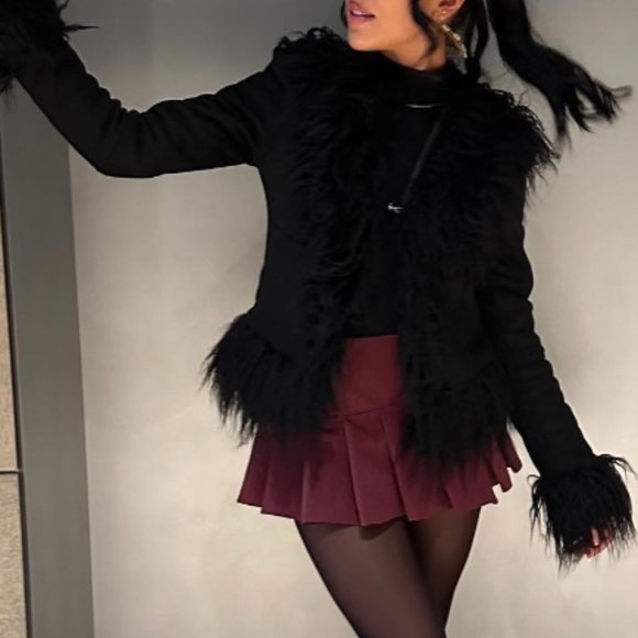 Black Afghan Coat Daisy Jones Penny Lane 70's Fall Faux Fur  Jacket Winter SZ XS - Picture 2 of 4